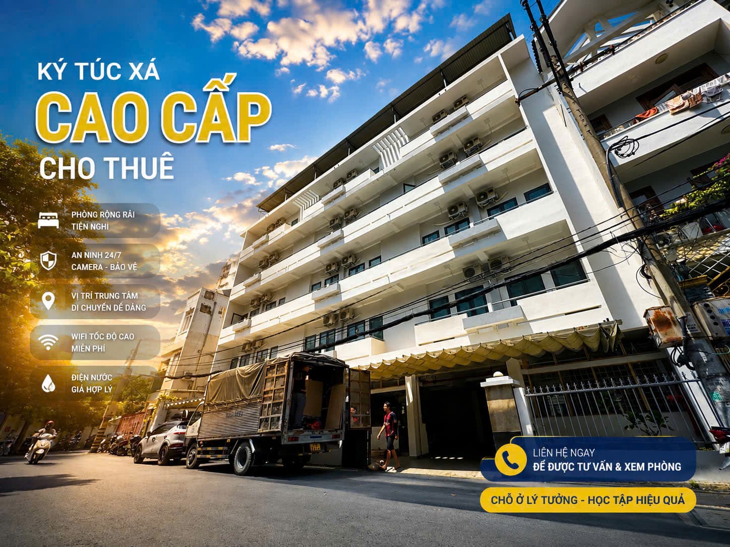 Mặt tiền ký túc xá 5C lúc chiều