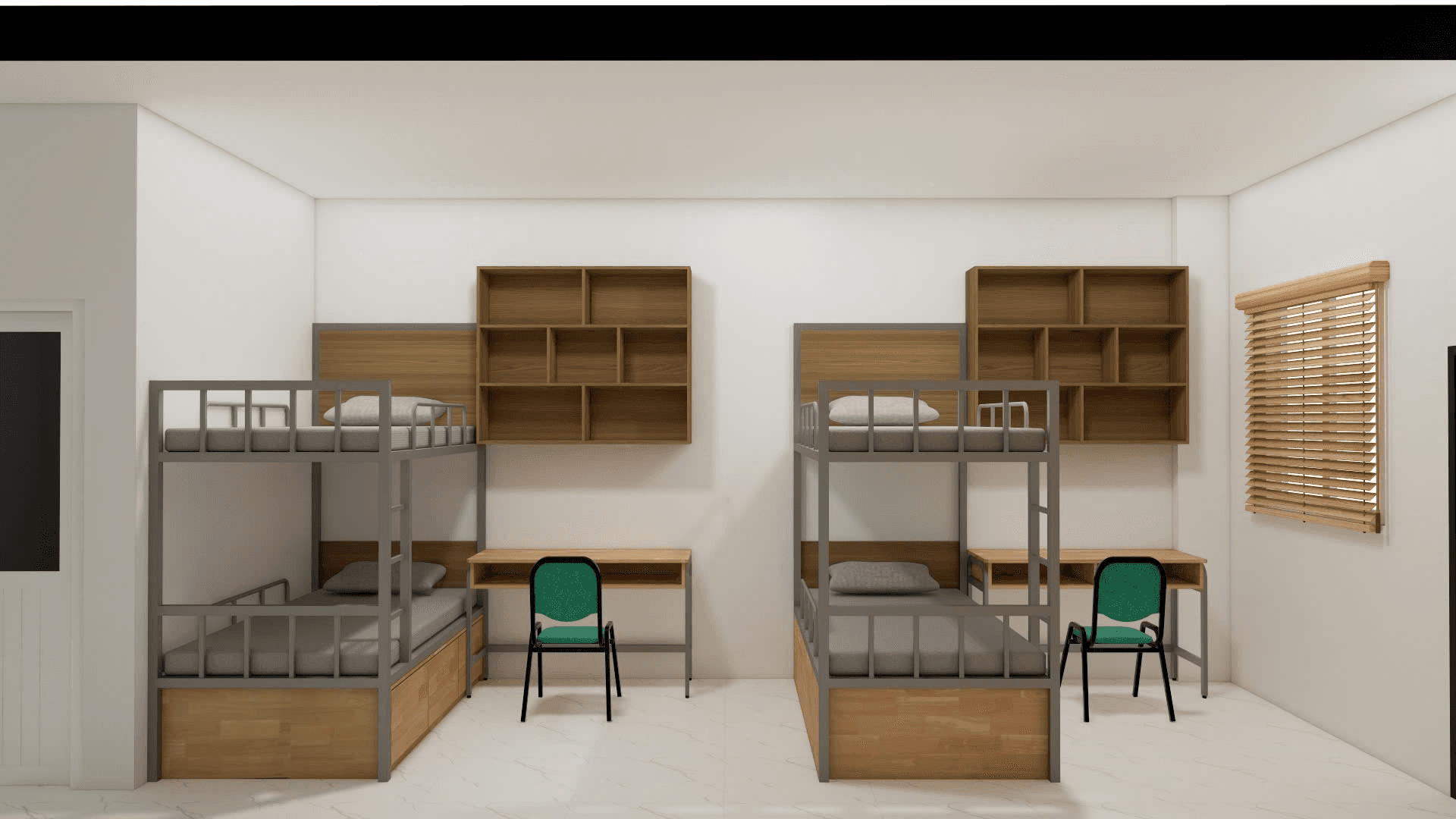 Phối cảnh 3D phòng giường tầng và bàn học